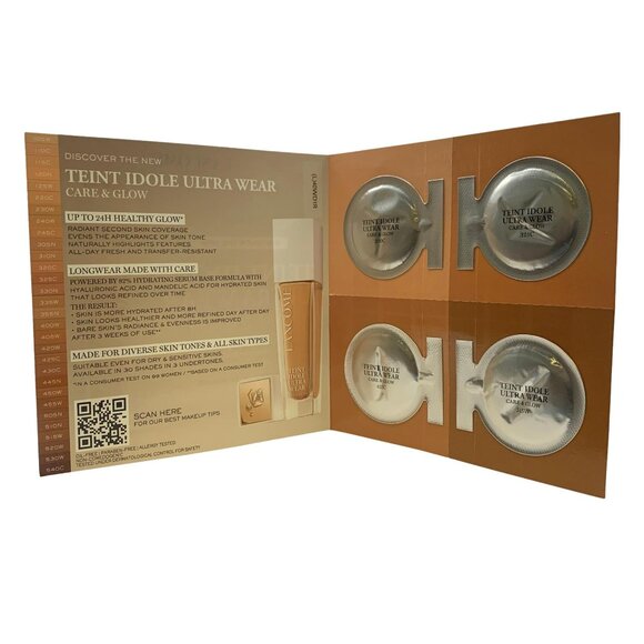 Lancome Teint Idole Ultra Wear Care & Glow Foundation & Serum Sample Cards 2ea - Picture 4 of 4